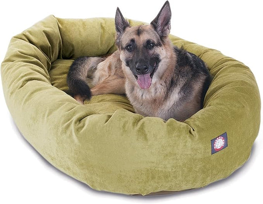 Majestic Pet 52 Inch Micro Velvet Calming Dog Bed Washable – Cozy Soft Round Dog Bed with Spine for Head Support 52x35x11 (inch)