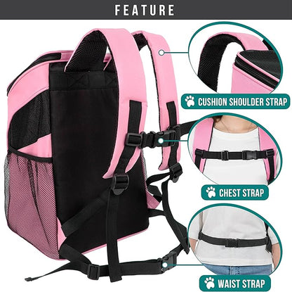 PetAmi Small Dogs and Cat Backpack Carrier, Airline Approved Pet Backpack Carrier, Ventilated, Safety Strap, Buckle Support Designed for Hiking Travel Camping Outdoor, Max 18 lbs (Pink)