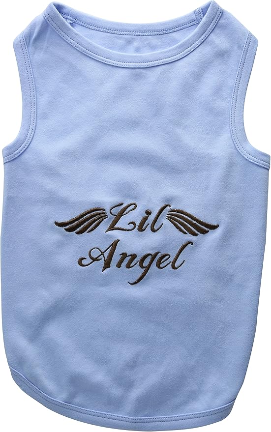 Parisian Pet Dog Tshirt - Embroidered “ Lil Angel “ Dog Shirt - Pure Cotton and Lightweight Dog Clothes - Sleeveless Blue Dog Tee Shirts - Machine Washable Dog Shirt for Large Dogs - 2XL