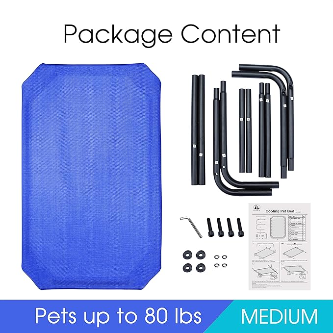 PHYEX Heavy Duty Steel-Framed Portable Elevated Pet Bed 43.5" L 25.5" W 7.8" H(M,