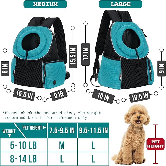 PetAmi Dog Front Carrier Backpack, Extra Ventilated Adjustable Pet Cat Chest Carrier Backpack, Small Dog Carrier for Hiking Camping Travel, Medium Dog Puppy Large Cat Carrying Bag, Max 10 lb, Sea Blue