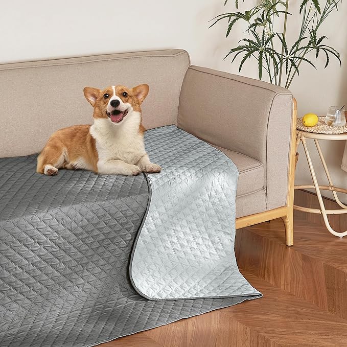 NICETOWN Waterproof Dog Bed Cover Couch Cover for Pet Anti-Slip Cat Mat Pet Pad Blanket for Sofa Chair Recliner Bed Furniture Protrctor, Set of 1, 52 inch x 82 inch, Dark Grey/Light Grey