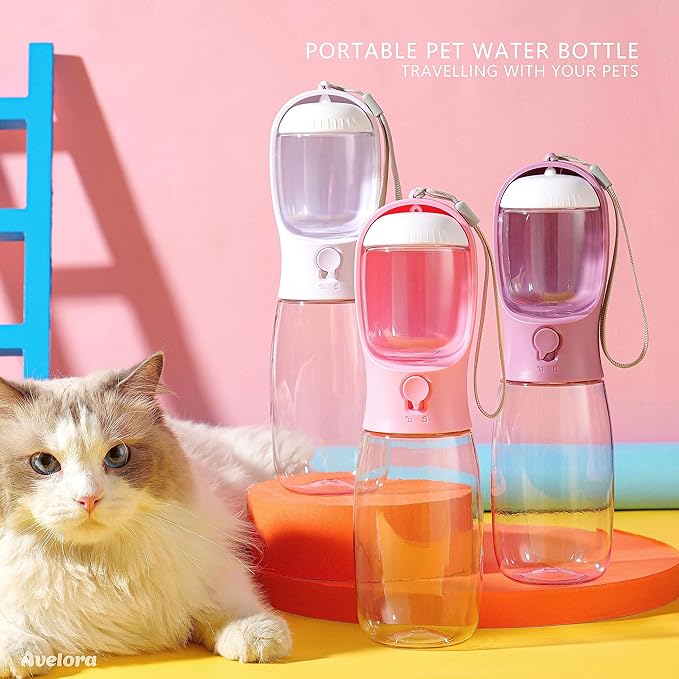 Dog Water Bottle,Portable pet Water Bottle with Food Container,Outdoor Portable Water Dispenser for Cat,Rabbit,Puppy and Other Pets for Walking,Hiking,Travel(10oz)