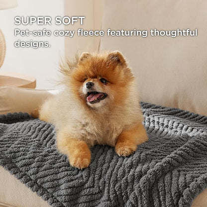 Bedsure Dog Blanket for Large Dogs Washable - Soft Fluffy Puppy Blanket for Bed with Premium 300GSM Coral Fleece, Cozy Calming Cat Blankets for Indoor Cats, Fuzzy Pet Blanket for Doggy, Grey, 50x60IN