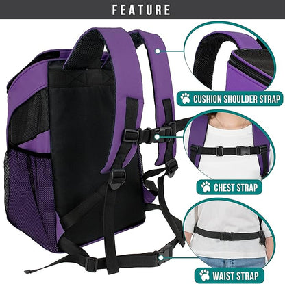 PetAmi Small Dogs and Cat Backpack Carrier, Airline Approved Pet Backpack Carrier, Ventilated, Safety Strap, Buckle Support Designed for Hiking Travel Camping Outdoor, Max 18 lbs (Purple)