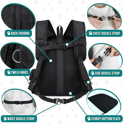 PetAmi Dog Front Carrier Backpack, Extra Ventilated Adjustable Pet Cat Chest Carrier Backpack, Small Dog Carrier for Hiking Camping Travel, Medium Dog Puppy Large Cat Carrying Bag, Max 10 lbs, Black