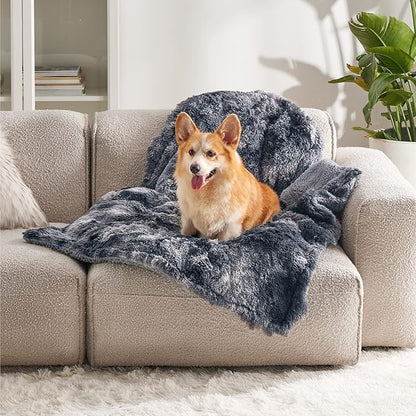 Bedsure Waterproof Dog Blankets for Medium Dogs - Calming Cat Blanket for Couch Protector Washable, Long Faux Fur Pet Throw Blanket for Puppy, Reversible Furniture Protection, 30"x40", Tie-dye Grey