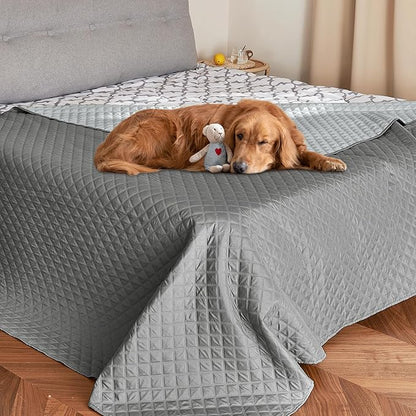 NICETOWN Waterproof Pet Blanket for Couch Bed Floor Protector for Pets Furniture Covers Cat Repellent Indoor for Sofa Reversible Dog Blanket for Winter, 1 Panel, 82 x 102 inch, Dark Grey/Light Grey