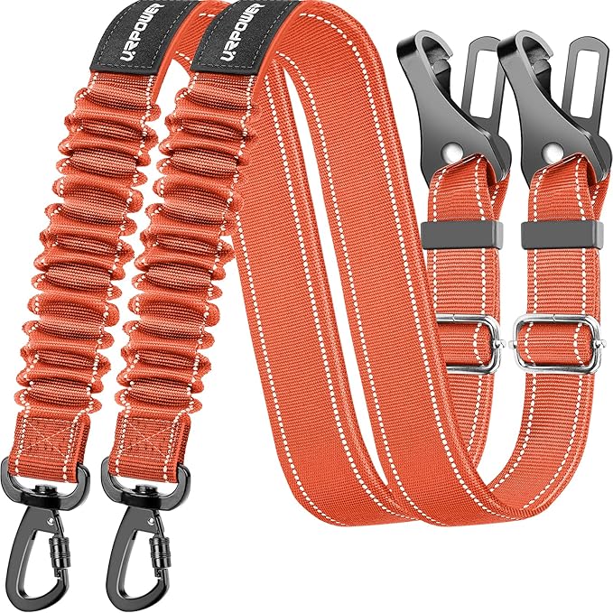 URPOWER Upgraded Dog Seat Belt 3-in-1Car Seatbelts 2 Pack Adjustable Pet Seat Belt for Vehicle Nylon Pet Safety Seat Belts Heavy Duty & Elastic & Durable Car Seat Belt for Dogs and Pets Orange