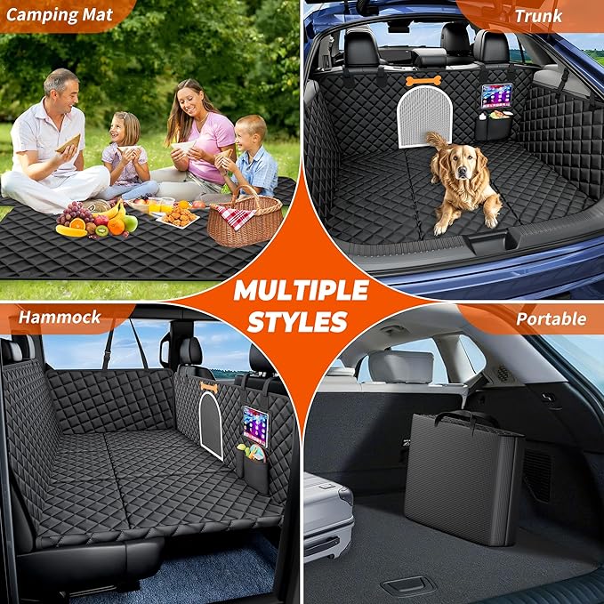 XL Dog Car Seat Cover for Back Seat, Large Space Dog Back Seat Extender for Truck with 6 Foldable Boards Hard Bottom Dog Hammock Waterproof Bed Extenders for Truck, Large SUV (Black)