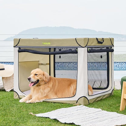 Lesure Soft Collapsible Dog Crate 42 Inch 4-Door Foldable
