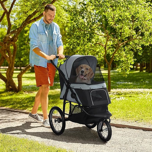 NicBex Dog Stroller with 3 Big Wheels Foldable Cat Stroller with Adjustable Canopy