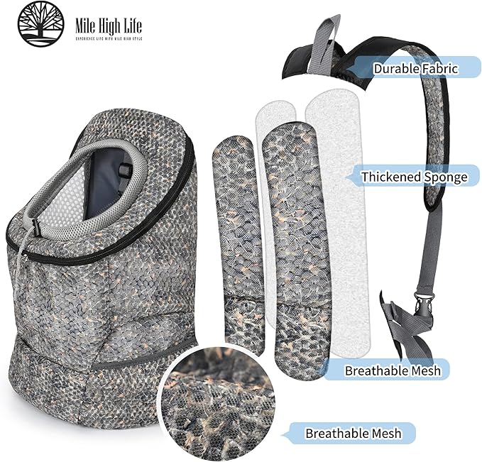 Mile High Life | Hiking Outdoor Pet Carrier Backpack | Kitty Puppy Cat Carrier | Dog Carrier for Small Dogs | Dog Backpack w Breathable Mesh with Soft Padding(Camouflage Brown, Medium (Pack of 1))