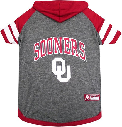 Pets First NCAA Oklahoma Sooners Hoodie for Dogs & Cats, Small. | Collegiate Licensed Dog Hoody Tee Shirt | Sports Hoody T-Shirt for Pets | College Sporty Dog Hoodie Shirt