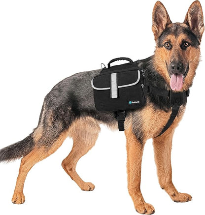 PetAmi Dog Backpack for Medium Large Dogs, Dog Saddle Bag For Dogs to Wear, Tactical Harness Saddlebag with Reflective Safety Side Pockets for Hiking, Camping, Vest Dog Pack for Travel (Black, Medium)