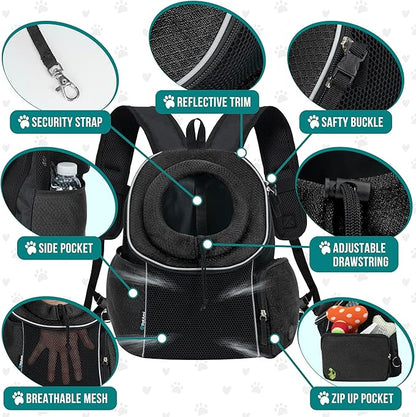 PetAmi Dog Front Carrier Backpack, Extra Ventilated Adjustable Pet Cat Chest Carrier Backpack, Small Dog Carrier for Hiking Camping Travel, Medium Dog Puppy Large Cat Carrying Bag, Max 10 lbs, Black