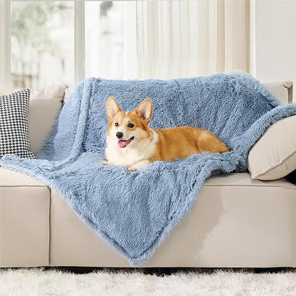 Bedsure Waterproof Dog Blankets for Medium Dogs - Calming Cat Blanket for Couch Protector Washable, Long Faux Fur Pet Throw Blanket for Puppy, Reversible Furniture Protection, 30"x40", Blue