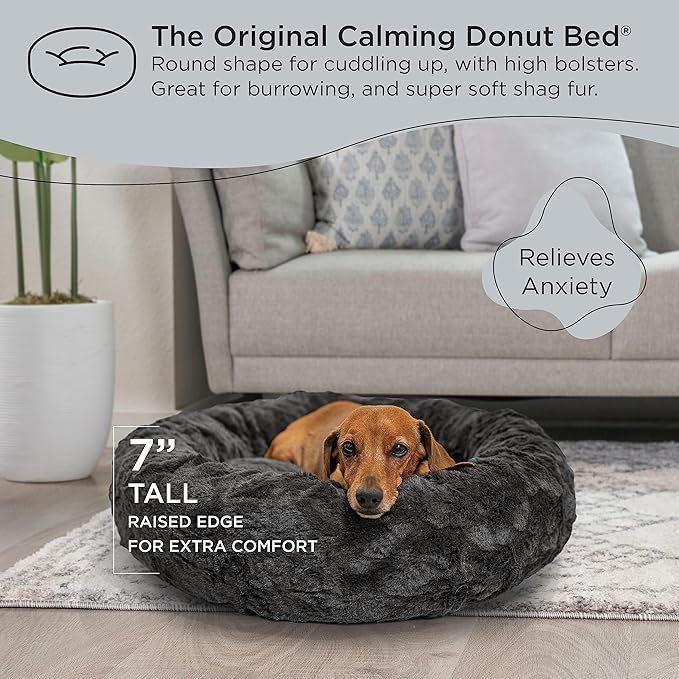 Best Friends by Sheri The Original Calming Donut Cat and Dog Bed in Lux Fur Charcoal Mink 23"