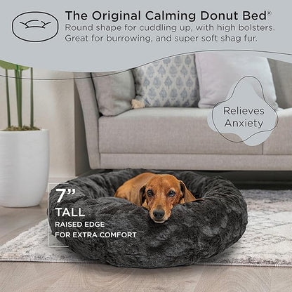 Best Friends by Sheri The Original Calming Donut Cat and Dog Bed in Lux Fur Charcoal Mink 23"