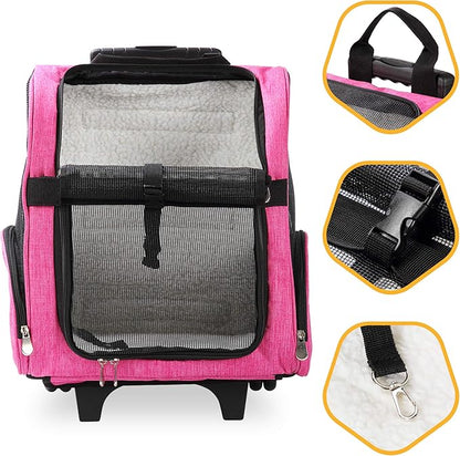 KOPEKS Deluxe Backpack Pet Travel Carrier with Double Wheels - Pink - Large (KPS-1115)