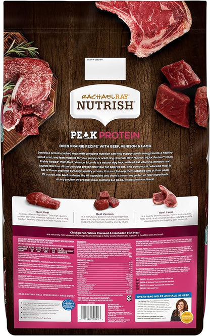 Rachael Ray Nutrish PEAK Natural Dry Dog Food with Added Vitamins, Minerals & Taurine, Open Prairie Recipe with Beef, Venison & Lamb, 23 Pounds, Grain Free (Packaging May Vary)