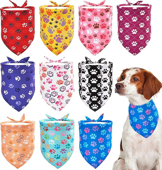 10PCS Big Dog Bandanas Large Breed Paw Print for Extra Large XL XXL Triangle Bibs Head Scarves for Boys Girls Grooming Accessories Costume