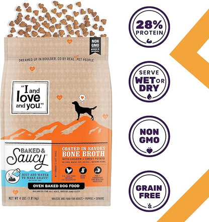 I AND LOVE AND YOU Baked and Saucy Dry Dog Food - Chicken + Sweet Potato - Prebiotic + Probiotic, Real Meat, Grain Free, No Fillers, 21lb Bag