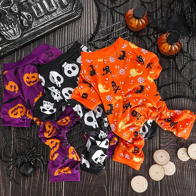 3 Pieces Halloween Dog Jumpsuit Pet Pajamas Clothes Skull Dog Puppy Rompers Bodysuit Halloween Theme Puppy Clothes Shirt Dog Apparel Jumpsuit for Pet Puppy Dog Cat (L)