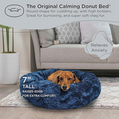 Best Friends by Sheri The Original Calming Donut Cat and Dog Bed in Lux Fur Navy 23"