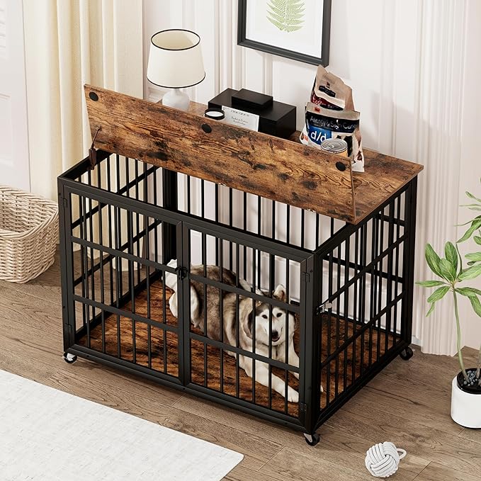 NicBex Dog Crate Furniture Dog Cage with Side Doors Opening