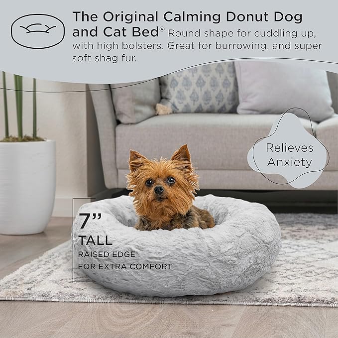 Best Friends by Sheri The Original Calming Donut Cat and Dog Bed in Lux Fur Gray 18"