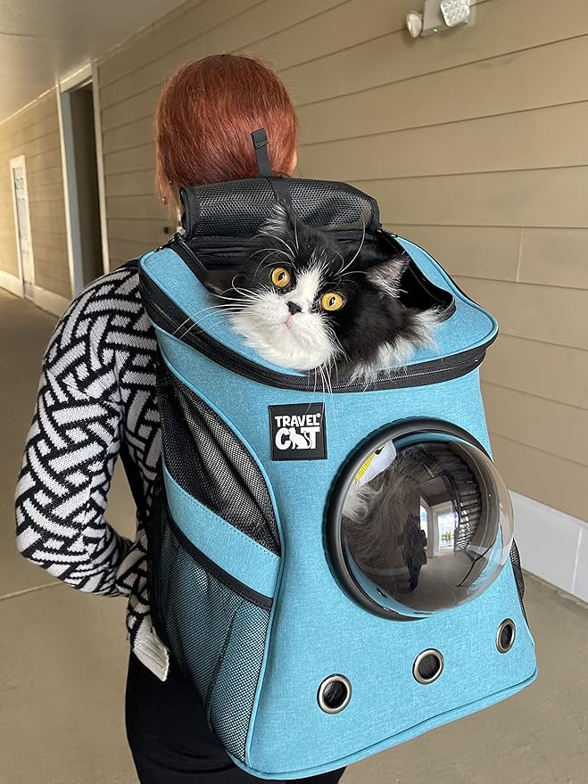 Fat Cat Backpack Carrier - Airline Approved Cat Carrier with Space Capsule Bubble for for Small Cats, Kitten - Premium Aqua Cat Carrier Backpack for Outdoor, Travel, Hiking, Pet Supplies