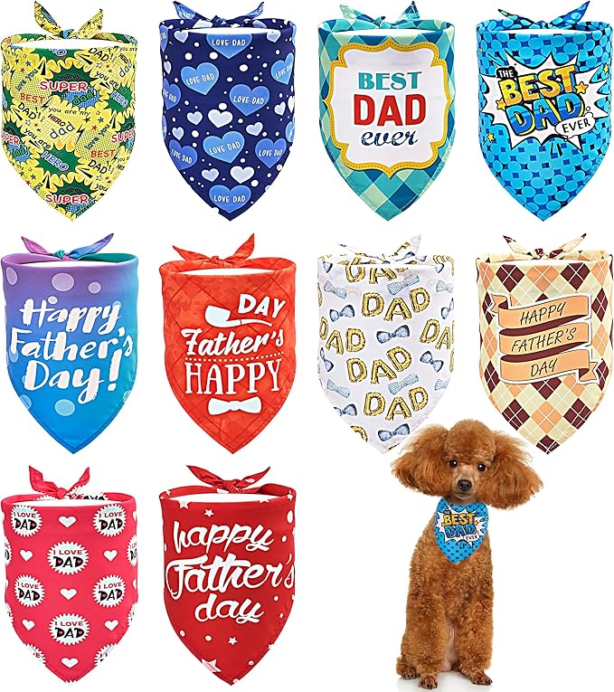 10PCS Father’s Day Dog Bandanas Small XS XXS for Girl Boy Puppy Doggie “Best Dad” “Super Dad” “ I Love Dad” “ Happy Father’s Day” Pink Blue Yellow Plaid Grooming Accessories