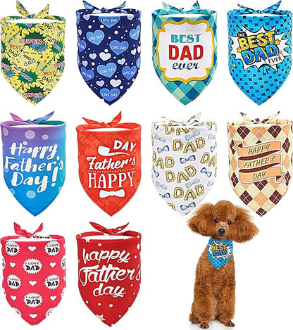 10PCS Father’s Day Dog Bandanas Small XS XXS for Girl Boy Puppy Doggie “Best Dad” “Super Dad” “ I Love Dad” “ Happy Father’s Day” Pink Blue Yellow Plaid Grooming Accessories