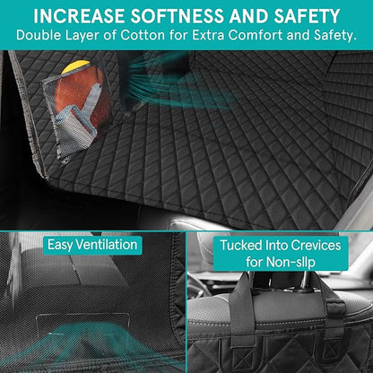 Dog Back Seat Extender，Hard Bottom Dog Car Seat Cover Holds 330lb，Waterproof Dog Hammock for Car Pet Backseat Protector with Mesh Window ＆ Storage Pocket for Car