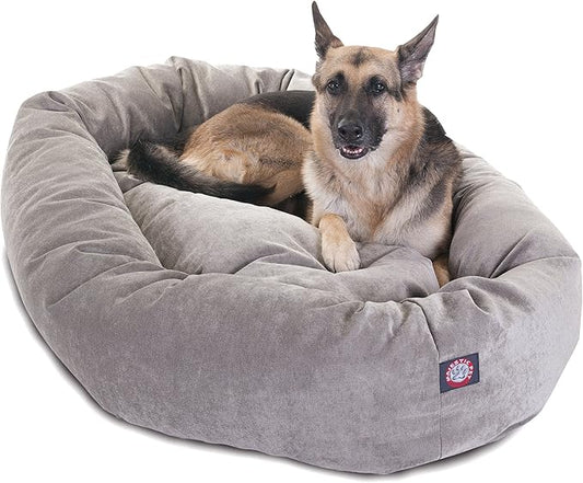 Majestic Pet 52 Inch Micro Velvet Calming Dog Bed Washable – Cozy Soft Round Dog Bed with Spine for Head Support 52x35x11 (inch)