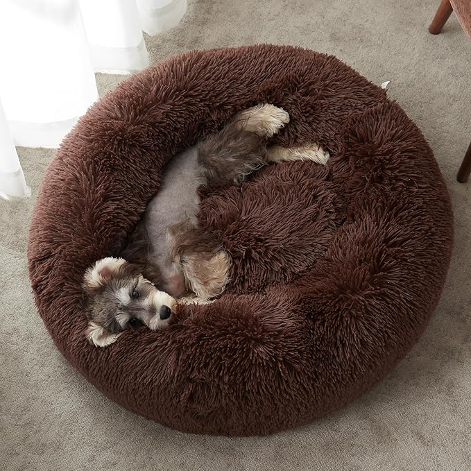 WESTERN HOME WH Calming Dog Bed & Cat Bed, Anti-Anxiety Donut Dog Cuddler Bed, Warming Cozy Soft Dog Round Bed, Fluffy Faux Fur Plush Dog Cat Cushion Bed for Small Medium Dogs and Cats