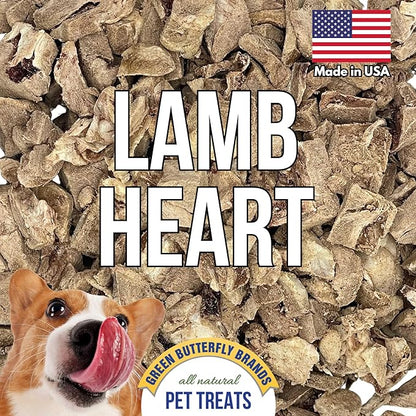 Freeze Dried Lamb Heart Dog Treats Made in USA. All Natural Freeze-Dried Raw Snacks for Dogs and Cats. Single Ingredient. High Protein. Heart Health. Irresistible Training Treat