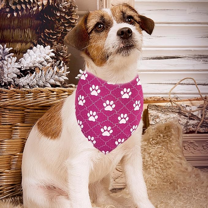 10PCS Dog Bandanas Small Medium with Paw Print Red Blue Yellow Pink Purple White Black Green Scarves for Boys and Girls Grooming Accessories Costume