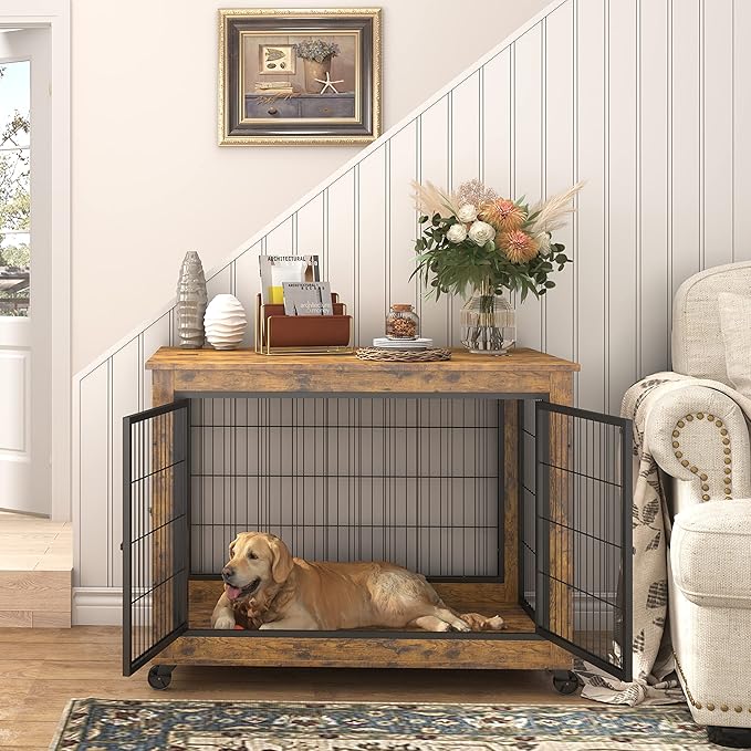 NicBex Dog Crate Furniture Dog Cage with Doors and Lift Top