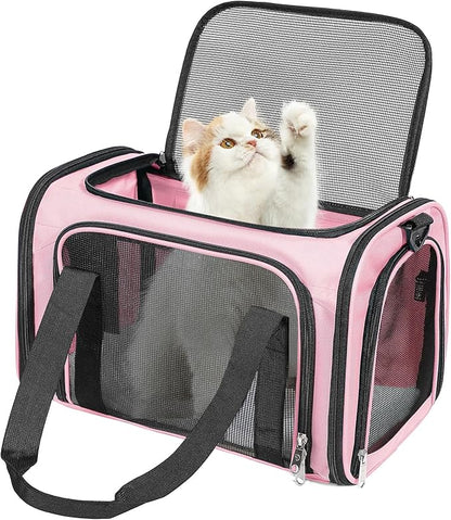 Cat Dog Carrier Up to 15 Lbs TSA Airline Approved Pet Carrier for Small Medium Cats Puppies Dog Carriers for Small Dogs Collapsible Soft Sided Cat Travel Carrier - Pink 15.7"x10.2"x10.2"