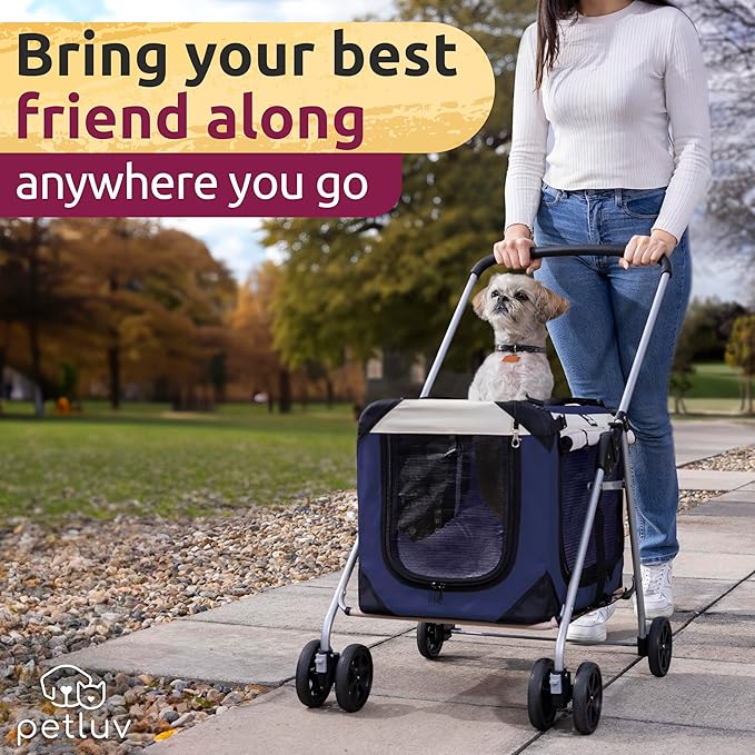 Large Premium Cat Stroller. Fits Up to 2 Cats. Pet Stroller with Top Loading & Side Loading