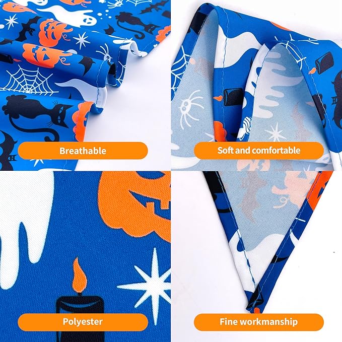 10pcs Big Halloween Dog Bandanas for Large Extral Large XL XXL Kerchief Triangle Bibs Scarves Pumpkin Bats Ghost Spider Owls Pattern for Girl Boy Grooming Costume