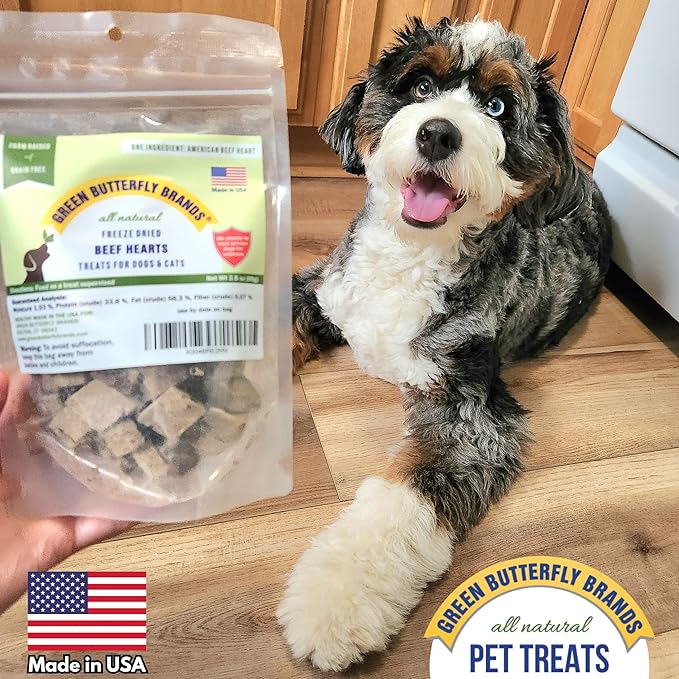 Freeze Dried Beef Heart Dog Treats Made In USA. All Natural Freeze-Dried Raw Snacks for Dogs and Cats. Single Ingredient. High Protein. Heart Health. Irresistible Training Treat