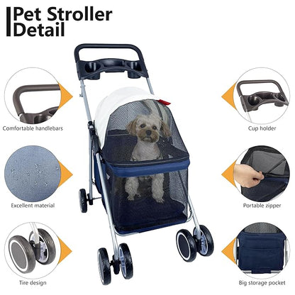Puppy Small Dog Stroller 33lbs (Blue)