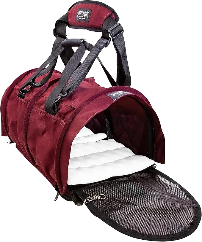 Divided SturdiBag Large Pet Carrier: Compartment for 2 Pets, Flexible Height for Cat and Dog Soft Sided with Safety Clips and Seatbelt Straps | Bordeaux, 18" x 12" x 12" (PN: SB2D-PRO-BX)