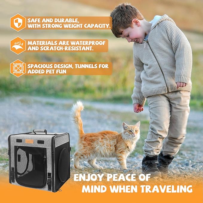 Cat Travel Carrier with Litter Box Portable Single Cat Carriers for Cat and Pet Shelter Ideal for Single Cat Soft Foldable Design with Shoulder Strap, One Hammocks and Cushion