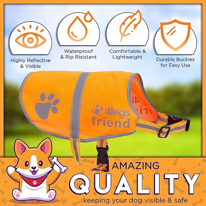 Dog Safety Reflective Lightweight Vest 6 Sizes - Snap Lock Buckle Straps, High Visibility for Outdoor Activity Day and Night, Keep Your Dog Safe from Cars & Hunting Accidents