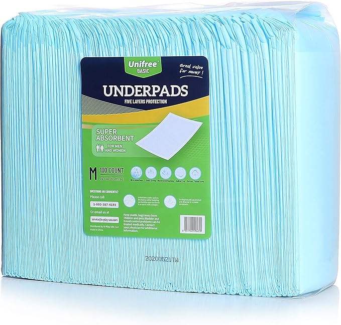 Unifree Disposable Underpad 100 Count, 24x24 Inch)