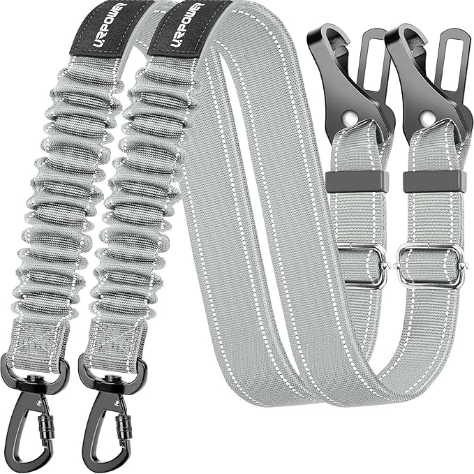 URPOWER Upgraded Dog Seat Belt 3-in-1 Dog Car Seatbelts 2 Pack Adjustable Pet Seat Belt for Vehicle Nylon Pet Safety Seat Belts Elastic & Durable Car Seat Belt for Dogs,Cats and Pets(Light Grey)